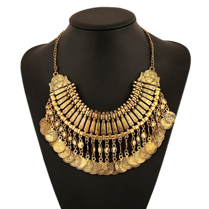 Gypsy Bohemia Metal Coin Tassel Statement Choker Necklace Women Boho Afghan Turkish Ethnic Tribal Jewelry