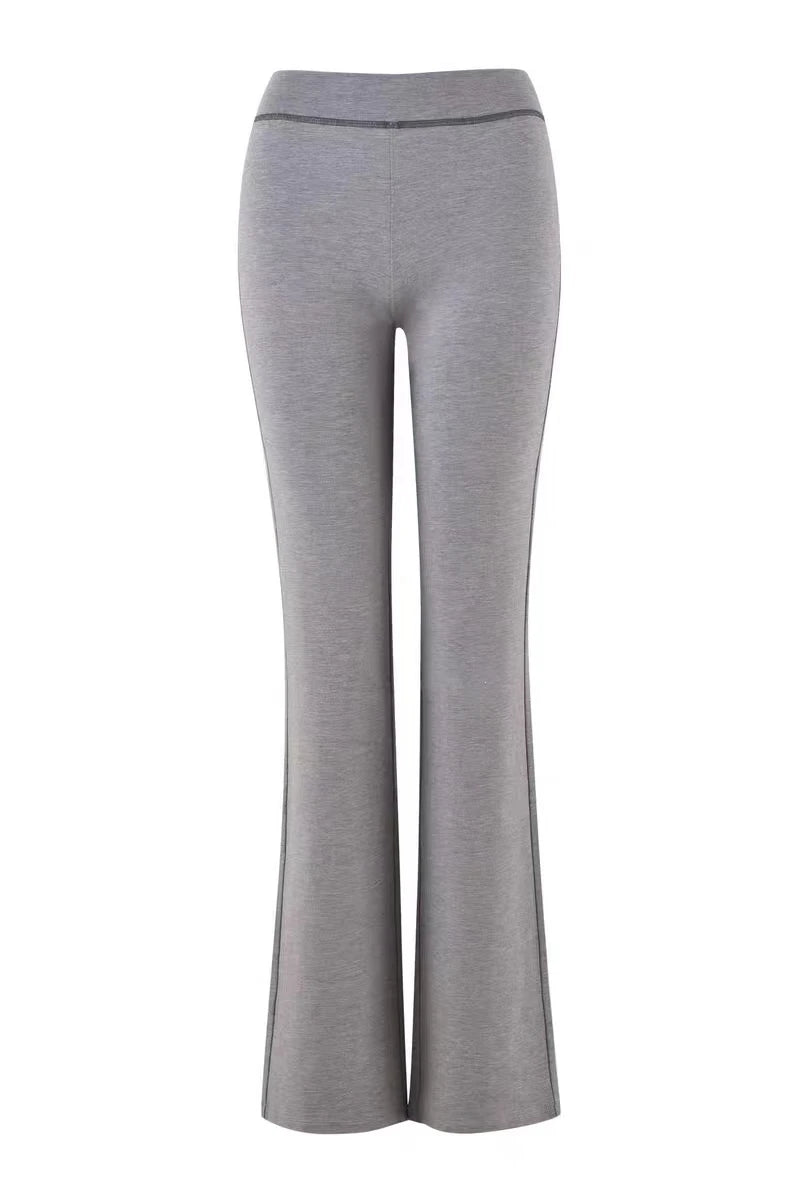iamgia black cotton zipper hooded long sleeved high stretch top low waist micro flared pants for women 2024