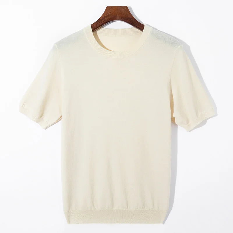Summer Classic Short Sleeve Men Knitwear Silk Wool blend Sweater O-Neck Loose Cool Quality Business Pullover Basic Clothing Tops