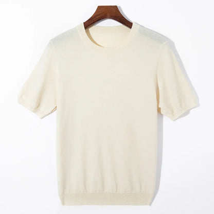 Summer Classic Short Sleeve Men Knitwear Silk Wool blend Sweater O-Neck Loose Cool Quality Business Pullover Basic Clothing Tops