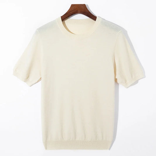Summer Classic Short Sleeve Men Knitwear Silk Wool blend Sweater O-Neck Loose Cool Quality Business Pullover Basic Clothing Tops