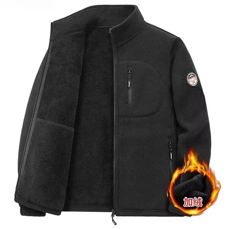 2025 Men's Polar Fleece Standing Collar Warm Jacket High-quality Men's Plush and Thick Windproof Winter Jacket Men Clothing 5XL