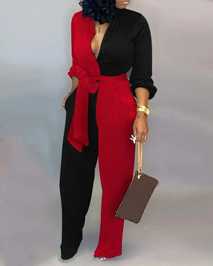 Women Fashion Letter Print Long Sleeve Jumpsuit Spring Button One Piece Overalls Streetwear Autumn Elegant Office Lady Playsuit