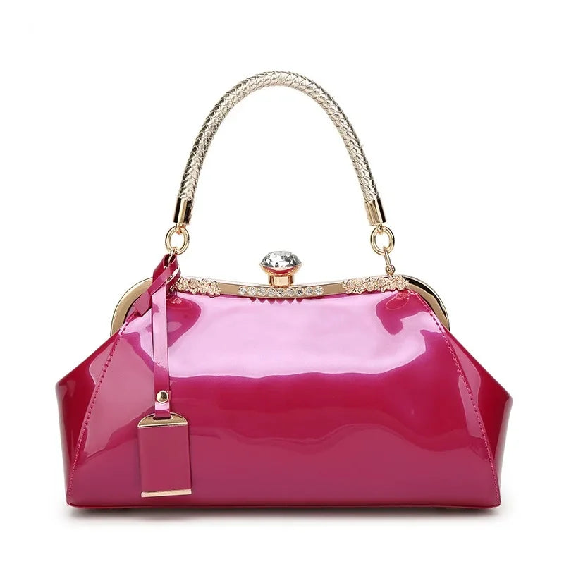 Trendy Fashionable Versatile Patent Leather Women's Handbag 2022 New Style Bright Face Clasp Diamond Lock Crossbody Wedding Bag