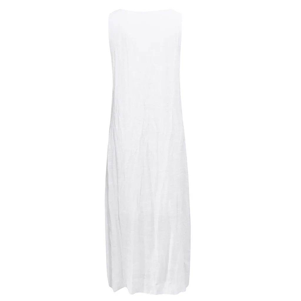 2025 New Summer Women Loose Sleeveless Lace Splice Dress Designer Casual Elegant White Dresses For Women Robe Femmes