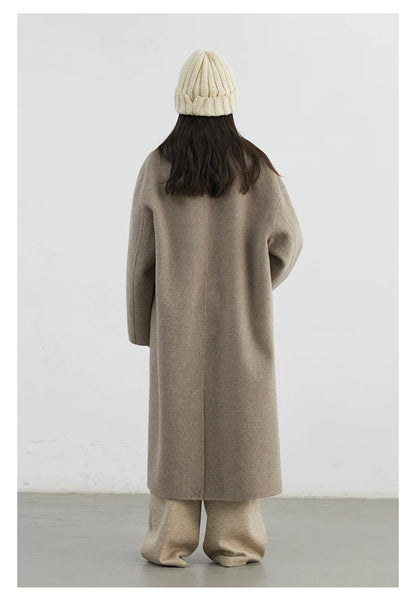 CHIC VEN Women Woolen Coat Double-breasted Basic Loose Casual Retro New Long Double-sided Female Overcoat Autumn Winter 2024