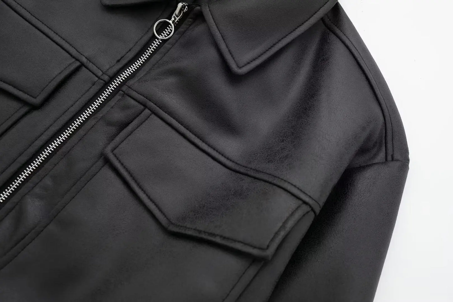 TRAFZA Winter Short Coats Woman Trendy Black Turn-Down Collar Long Sleeves Pockets Zipper Female High Street Thick Jackets