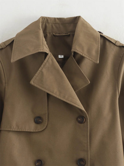 Ladies Vintage Cropped Trench Spring Autumn Jacket Women Streetwear Double Breasted Long Sleeve Top Female Chic Coat Outfits