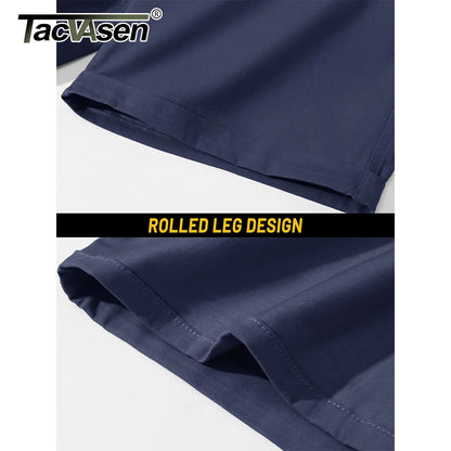 Summer Casual Shorts Mens Fit 7 Cotton Cargo Shorts Multi-pockets Rolled Leg Design Hiking Golf Shorts Streetwear Male