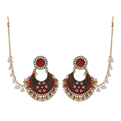 Boho Turquoises Flower Round Earring for Women Girl Retro Gold Color Beads Pearl Tassel Earrings Pendientes Female Boho Jewelry