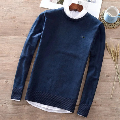 100% Cotton M-3XL New Embroidery-Logo Long Sleeve Mens O-Neck Sweaters Casual Knitted Clothes Fashion Male Knitted Coats PL8507