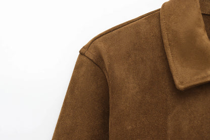 TRAF Women's Suede Texture Jacket 2025 Fashion Long Sleeve Cropped Coats Women Casual New In Outerwear