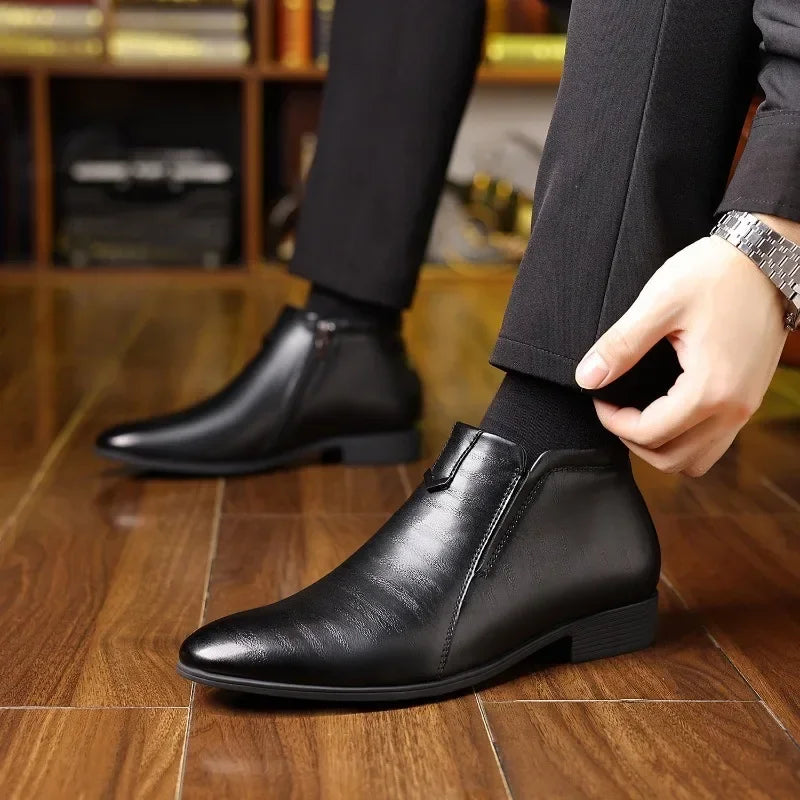 Luxury Mens Boots Fashion High-top Casual Leather Boot Business Dress Boots for Men Retro Zipper Ankle Boots Big Size48Botas2025