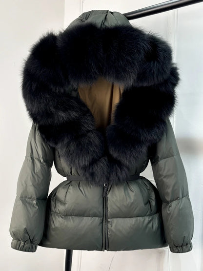 Janveny 2025 Winter Puffer Jacket Women Real Fox Fur Hooded Thick Warm 90% White Duck Down Coat Female Parkas Waterproof