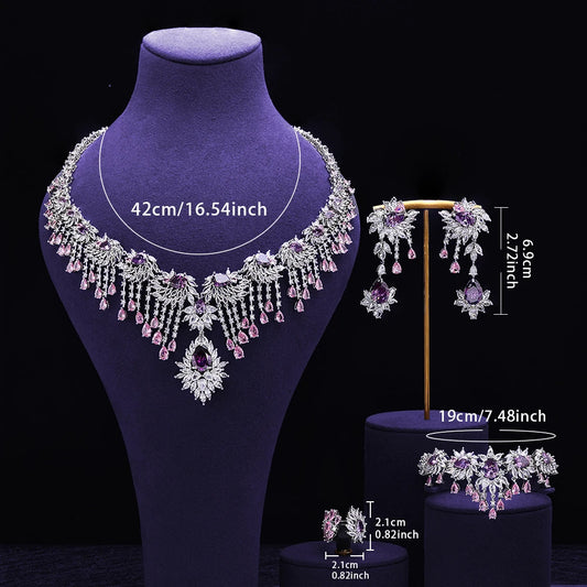 4 pieces of ultra luxury cubic zirconia bridal party costumes jewelry set