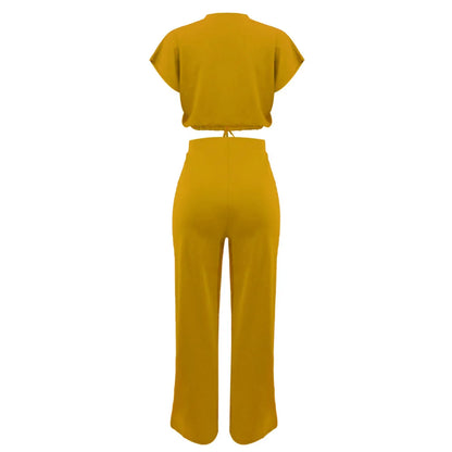 Women Short Sleeve Top & High Waist Pants Set