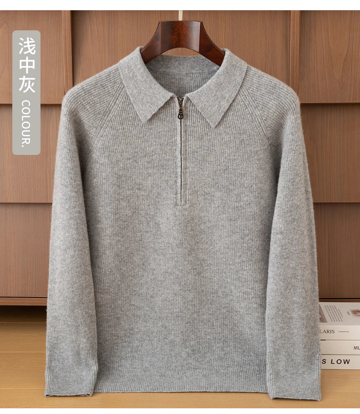Luxury 100% Merino Wool Sweater for Men Half Zipper Polo Collar Pullover Autumn Winter Cashmere Thick Knitwear Smart Casual Top