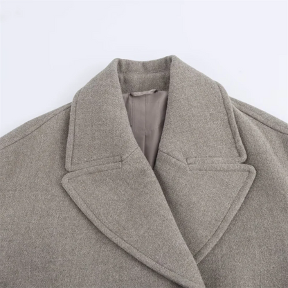 TRAF Autumn New Product Women's Casual Fashion Style Double breasted Wool Collar Long sleeved Jacket Coat
