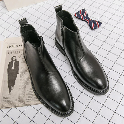 Men's Genuine Leather Boots Classic Ankle Boots Winter Business Short Boots Men's Casual Boots Pointed Groom's Wedding Boots