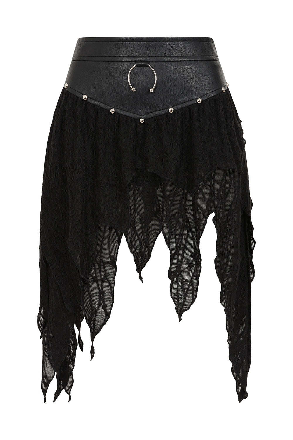 Banned Apparel Luxor Faux Leather & Jagged Knit Skirt in Black