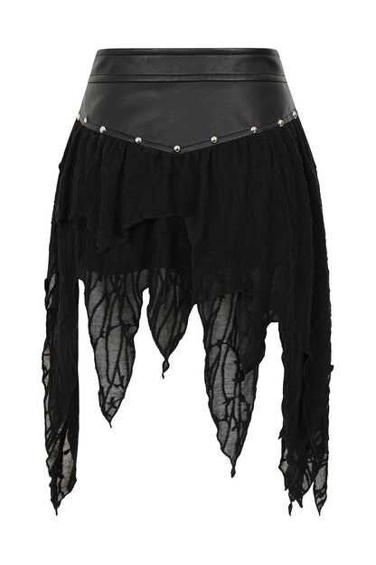 Banned Apparel Luxor Faux Leather & Jagged Knit Skirt in Black