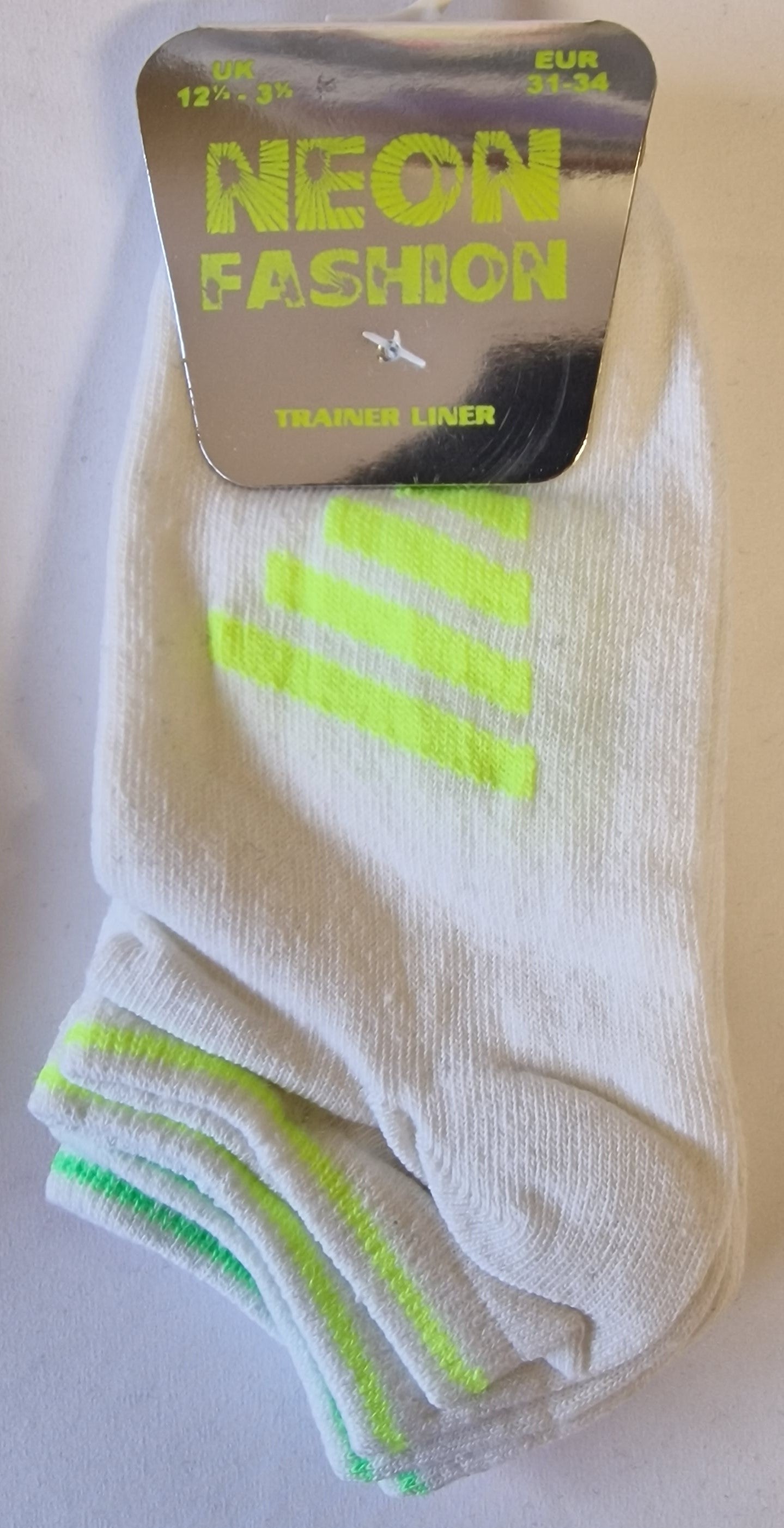 SO15 WHITE NEON TRAINER SOCKS 3PK UK 12.5-3.5