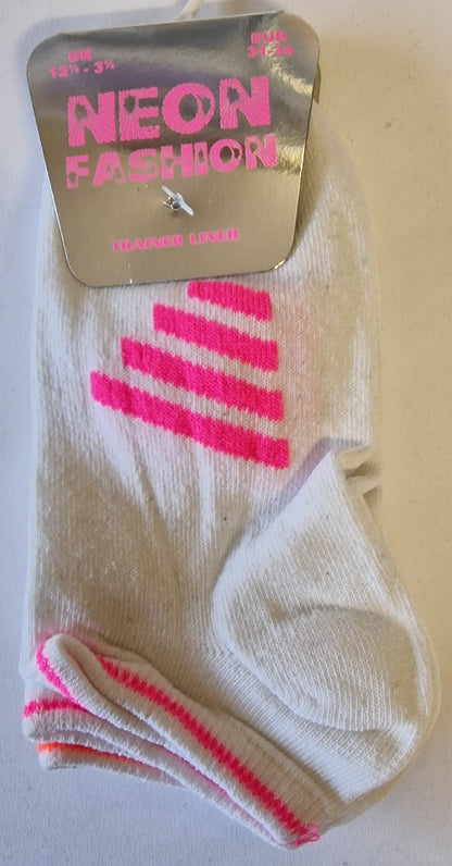 SO15 WHITE NEON TRAINER SOCKS 3PK UK 12.5-3.5