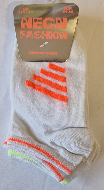 SO15 WHITE NEON TRAINER SOCKS 3PK UK 12.5-3.5