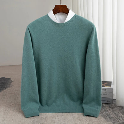 Autumn And Winter 100% Pure Wool Men's Thick Round Neck Slim-Fit  O-neck Pullover Long-Sleeved Knitted Cashmere Sweater