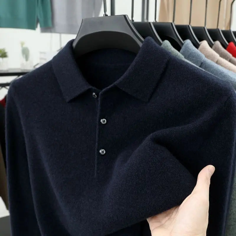 Smart Casual Autumn Winter  Sweater Men Solid Lapel Button Simplicity Fashion Luxury Long Sleeve Pullovers Knitted Tops