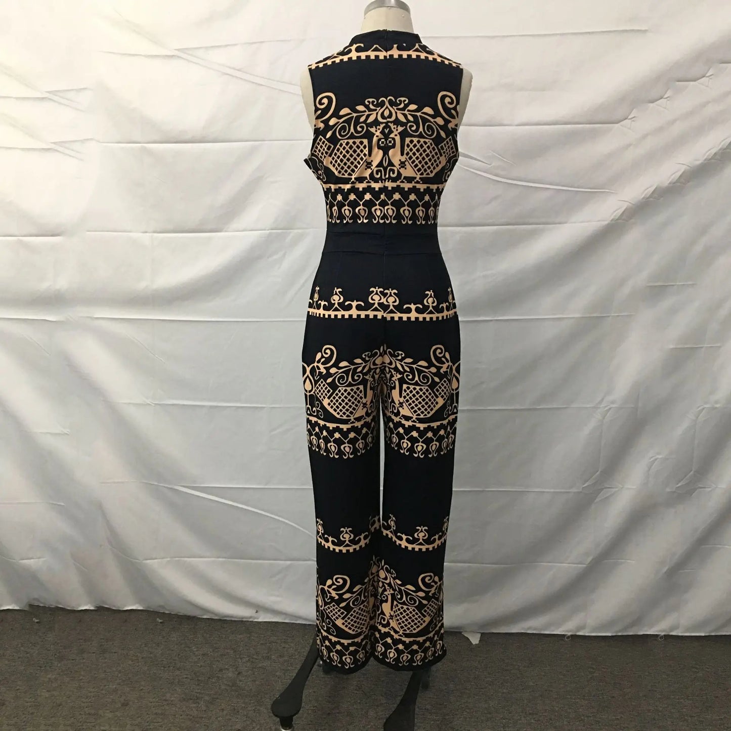 Elegant Women Wide Leg Long Printed Sleeveless Jumpsuits Trouser