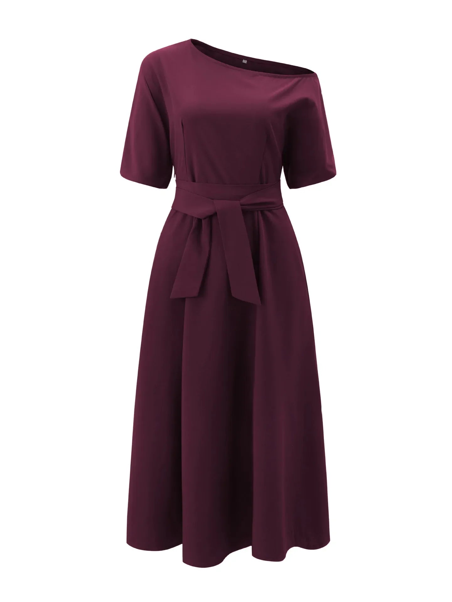 Women's S-2XL Size New Slanted Shoulder Collar Tie Waist Style Solid Color Dress Leopard print maxi dresses for women