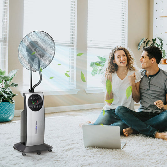 HOMCOM 16" Pedestal Fan with Water Mist Spray Standing Fan, 3.1L Tank Black