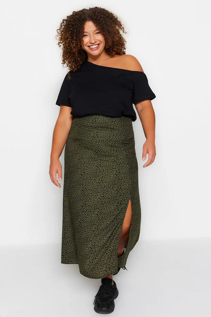 Trendyol TYZA Women's Plus Size Skirts Casual Animal Print Woven Plus Size Clothes Animal Print Skirts Casual