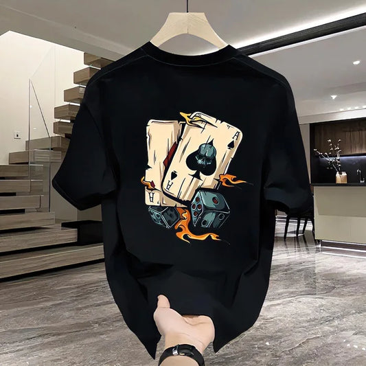 2025 new fashion brand cotton printed men's short sleeve summer burst fashion casual crew-neck shirt 100% cotton