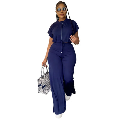 Women Short Sleeve Top & High Waist Pants Set
