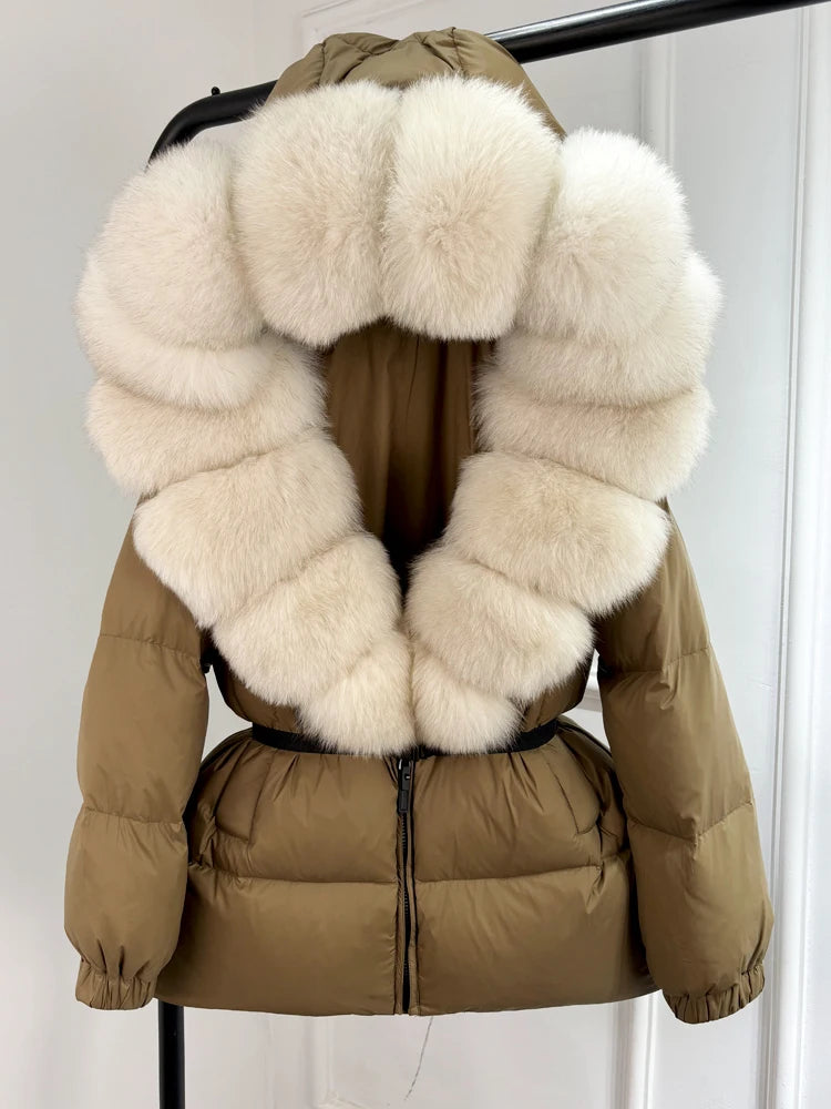 Janveny 2025 Winter Puffer Jacket Women Real Fox Fur Hooded Thick Warm 90% White Duck Down Coat Female Parkas Waterproof