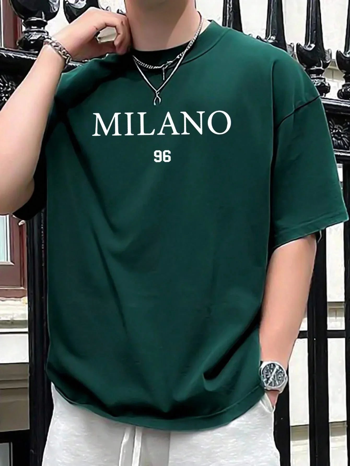 Summer New Men 100% cotton loose size MILANO 96 letter printed slim-fit casual sports round neck short sleeve T-shirt top