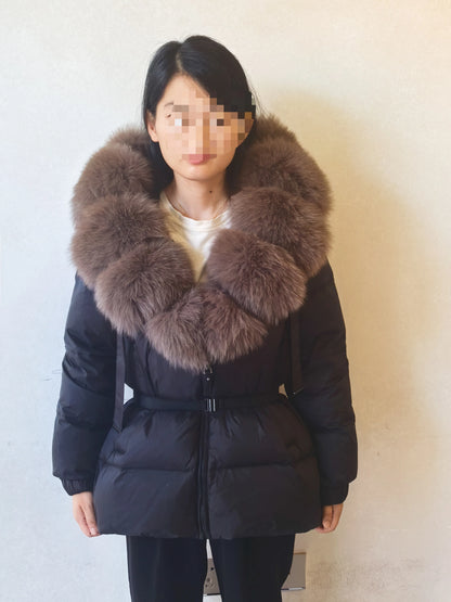 Janveny 2025 Winter Puffer Jacket Women Real Fox Fur Hooded Thick Warm 90% White Duck Down Coat Female Parkas Waterproof