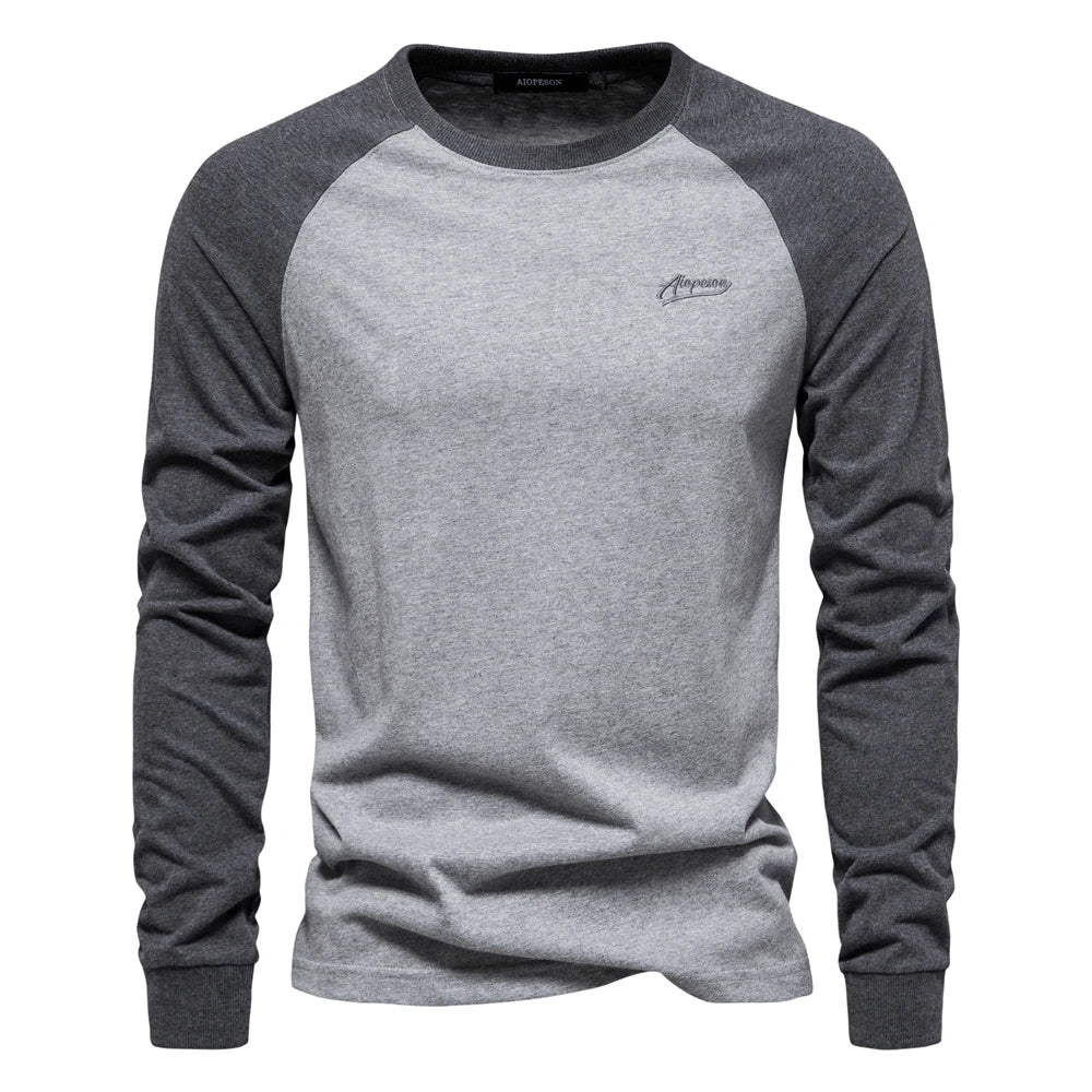 AIOPESON 100% Cotton Long Sleeve Men's T-shirt Solid Color Letter Print Casual T shirts for Men New Spring Tops Tee Men Clothing