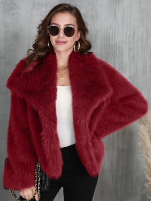 Women Oversized Turn Down Collar Fluffy Faux Fur Vintage Jacket Coats Winter Clothes