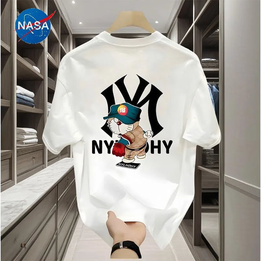 Men's Pure Cotton Short Sleeve T-Shirt round Neck Simple Sle Summer Breathable Casual Comfortable Printed Top