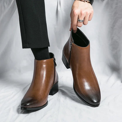 Genuine Leather Side Zipper Male Shoes High Quality Winter Men  Boots Stylish Male Shoes High Heels Mens Chelsea Boots