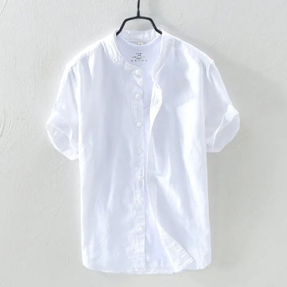 Short-sleeved shirt 100% linen cool breathable comfortable healthy material gradient blue Hawaiian beach men's cardigan shirt