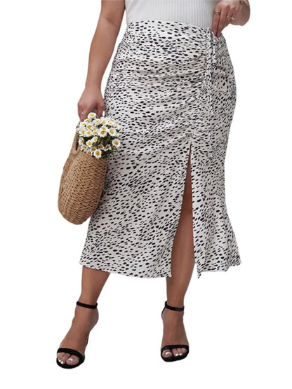 Plus Size Spring Summer Midi Leopard Print Skirts Women A-Line High Waist Fashion Bodycon Slim Ladies Skirts Split Woman Skirts