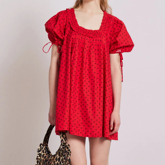 Vintage Floral Print Loose Fit A-line Dress Ruffle Trim Square Collar Puff Sleeve Nightgown Nightdress Y2K Cottage Fairy Dress
