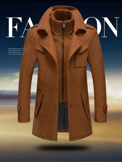 Men Fashion Autumn Winter Wool Trench Coats Fashion Middle Long Jacket Male Double Collar Zipper Coat Windbreak Woolen Overcoat