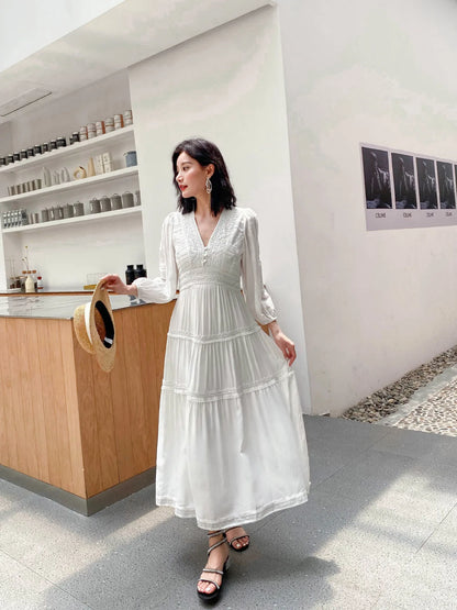 GypsyLady Elegant Vintage Chic Midi Dress Cotton White Boho Autumn Spring Holiday Women Long Sleeve Ladies Dresses Vestidos 2XXL