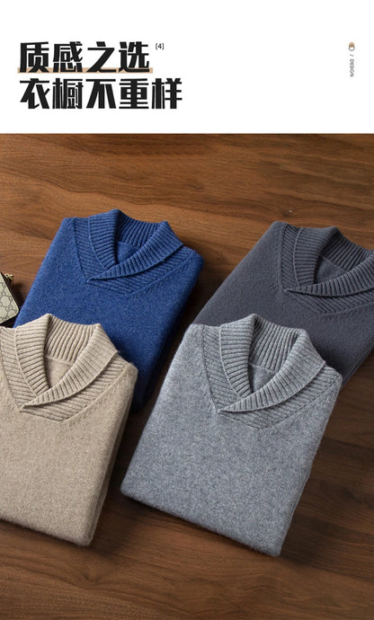 Thick long-sleeved fashion olive Henry collar pure cashmere sweater men's autumn and winter sweater comfortable warm sweater.