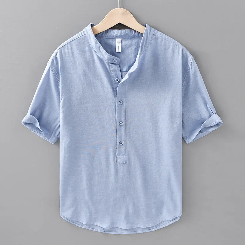 2025 Spring Summer New Breathable Cotton Linen Short Sleeve Shirts for Men Clothing Soft Thin Shirts DC208
